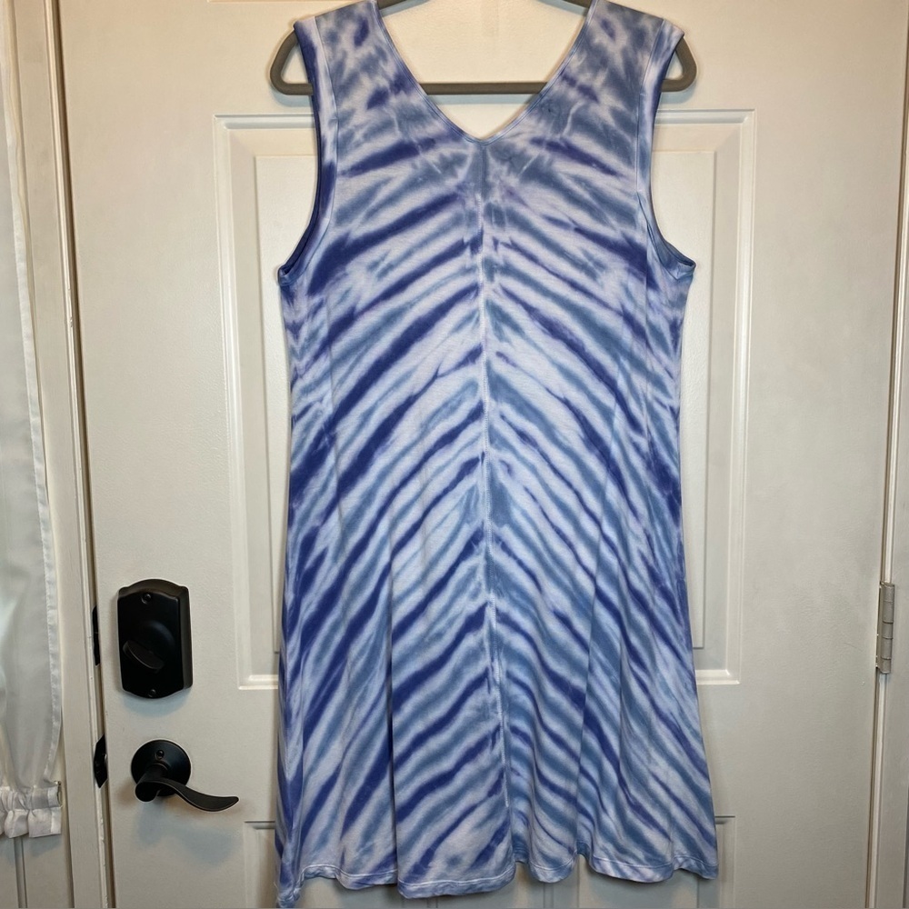 Cable & Gauge Sz XL Tie-Dye Sleeveless A-line Dress Blue/White V-Necks - Picture 2 of 11